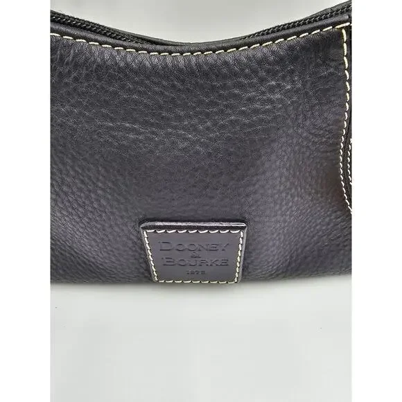 Y2K Dooney & Bourke Black Pebbled Leather Mini East West Slouch Hobo Duck Charm - Picture 4 of 14